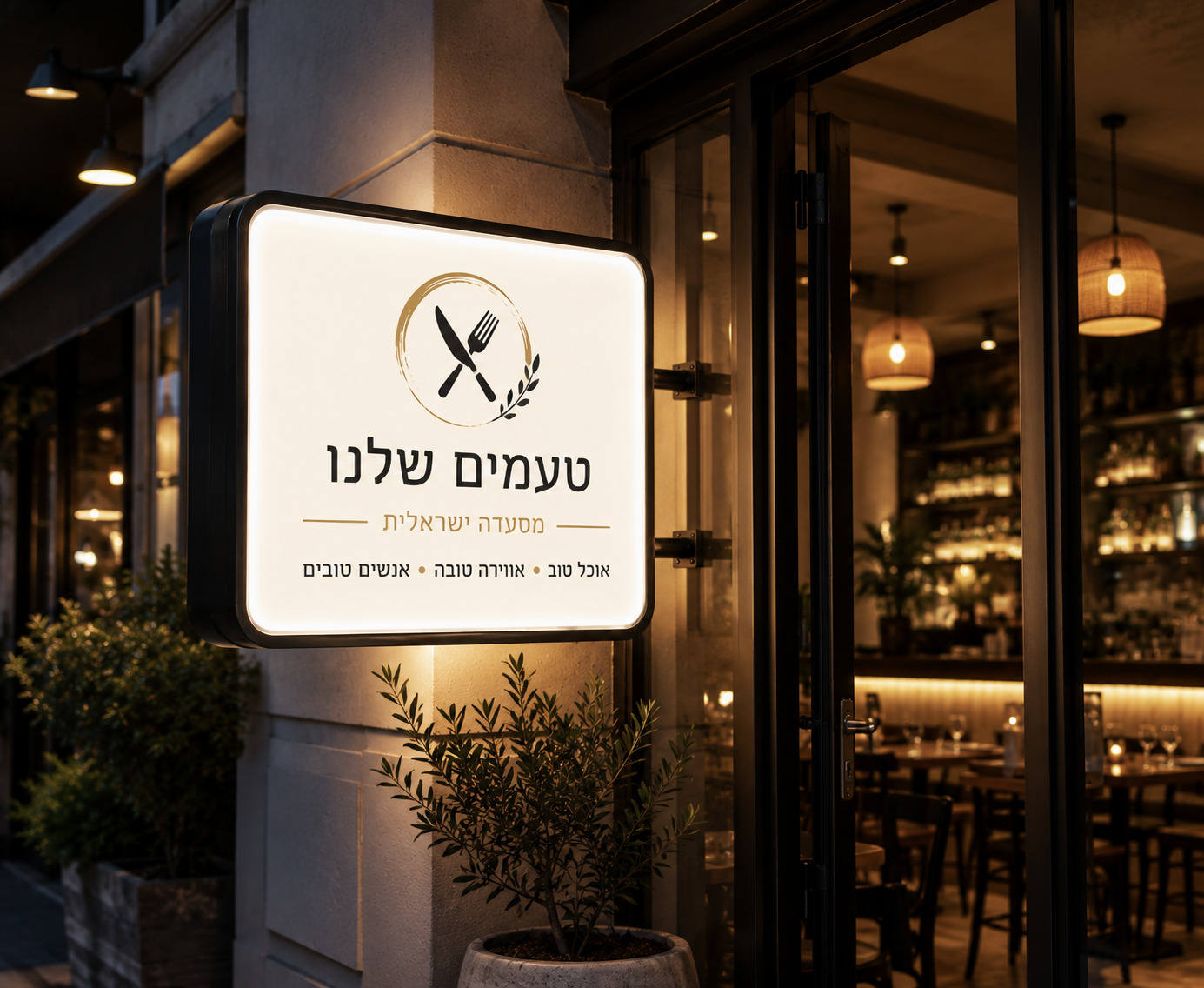 שלט מרובע מואר טעמים שלנו — מסעדה ישראלית