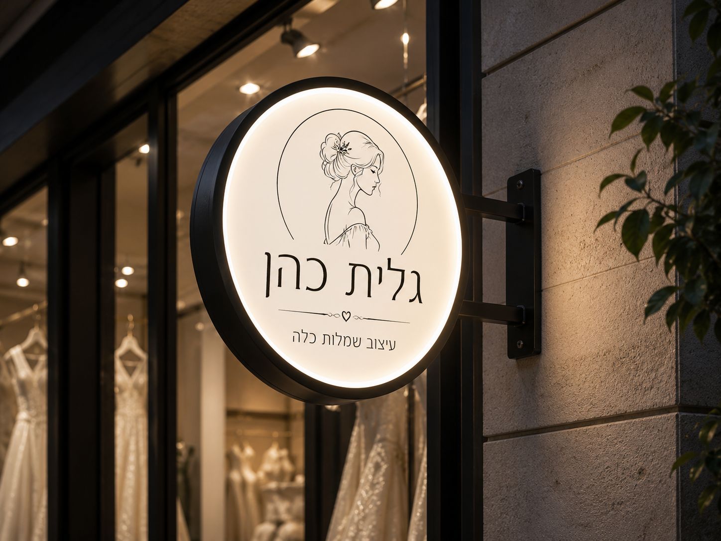 שלט עגול מואר גלית כהן — שמלות כלה